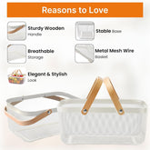 Urbane Home Metal Mesh Basket for Storage with wooden handle| 720gm | Fruit Basket and Vegetable Basket for Kitchen | Kitchen Organizer | Baskets for Organizing Home | White | Multipurpose |